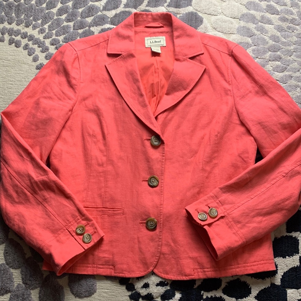 L.L.Bean 100% Linen Women’s Size 12R Blazer Jacket Salmon Lined